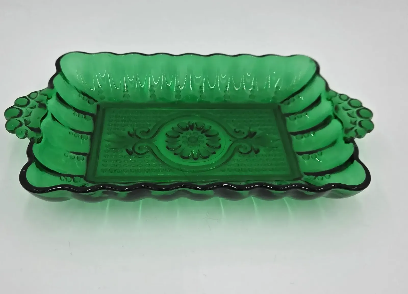 Green glass candy dish