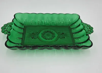 Green glass candy dish