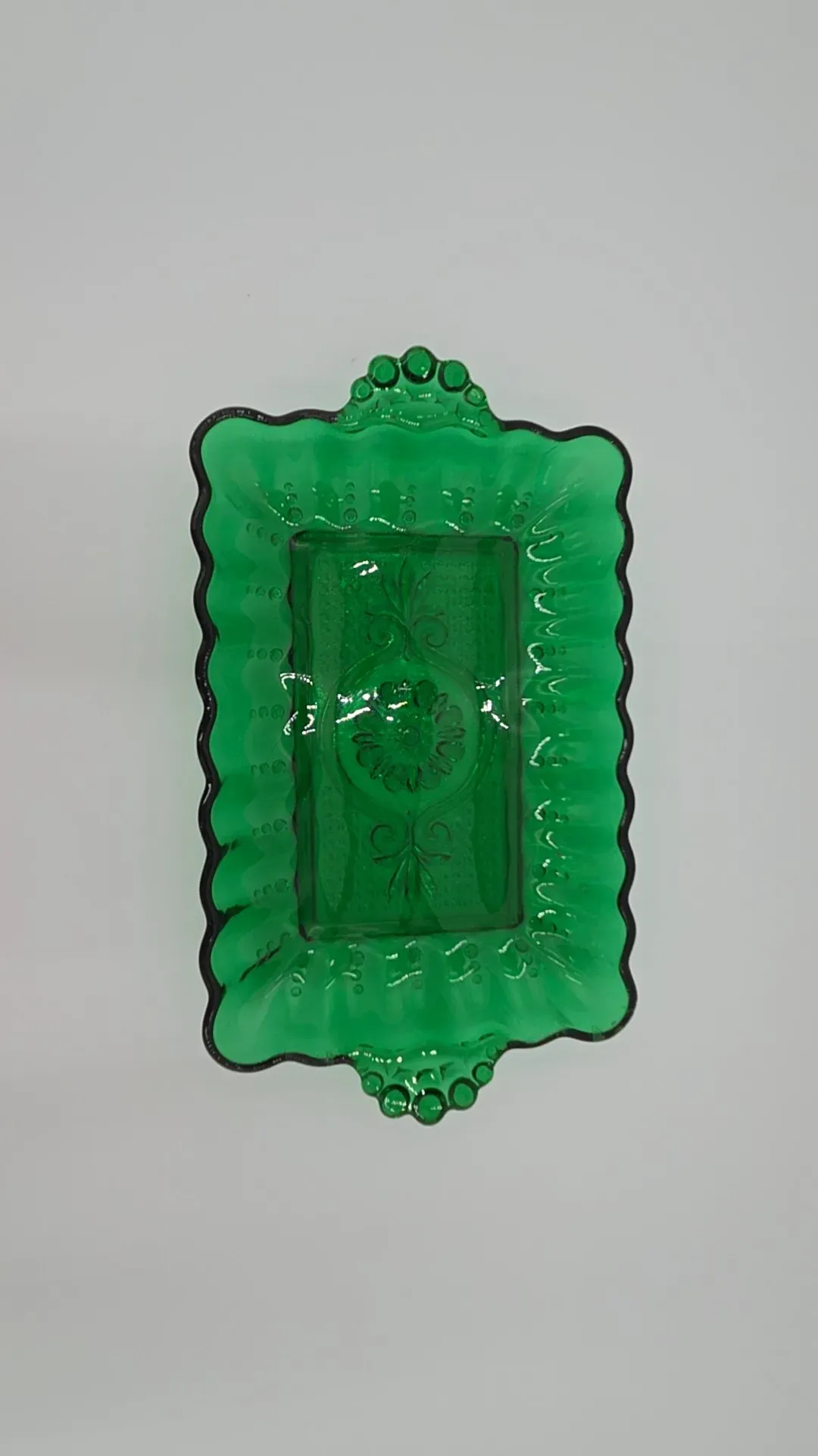 Green glass candy dish