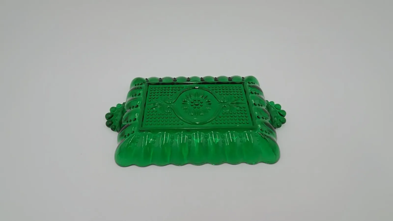 Green glass candy dish