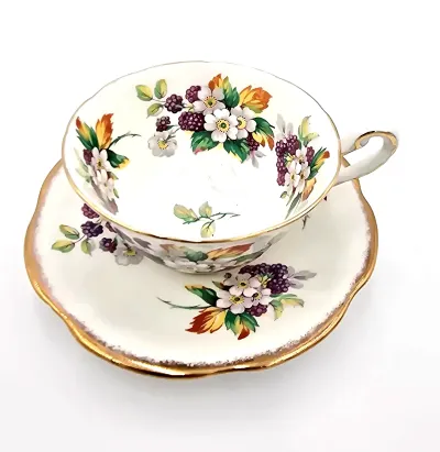 Vintage Rosina Bone China Tea Cup & Saucer Floral Berry Bouquet Made in England