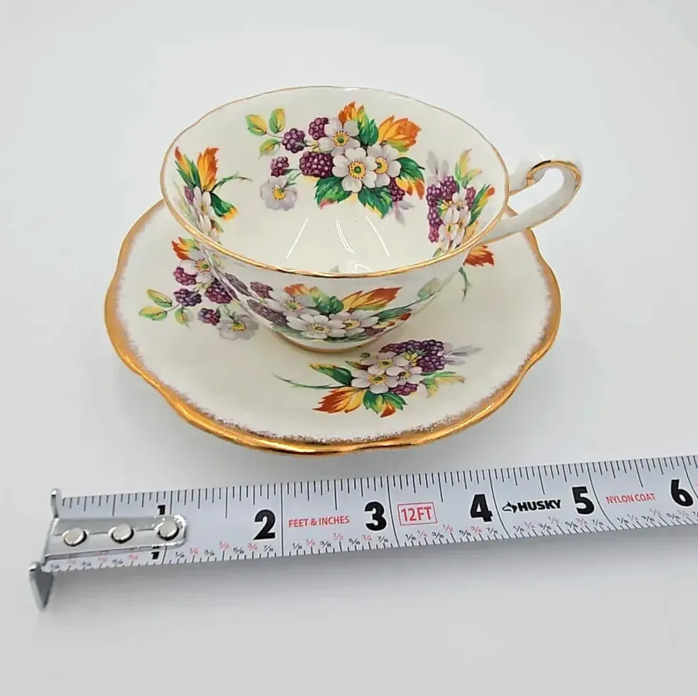 Vintage Rosina Bone China Tea Cup & Saucer Floral Berry Bouquet Made in England