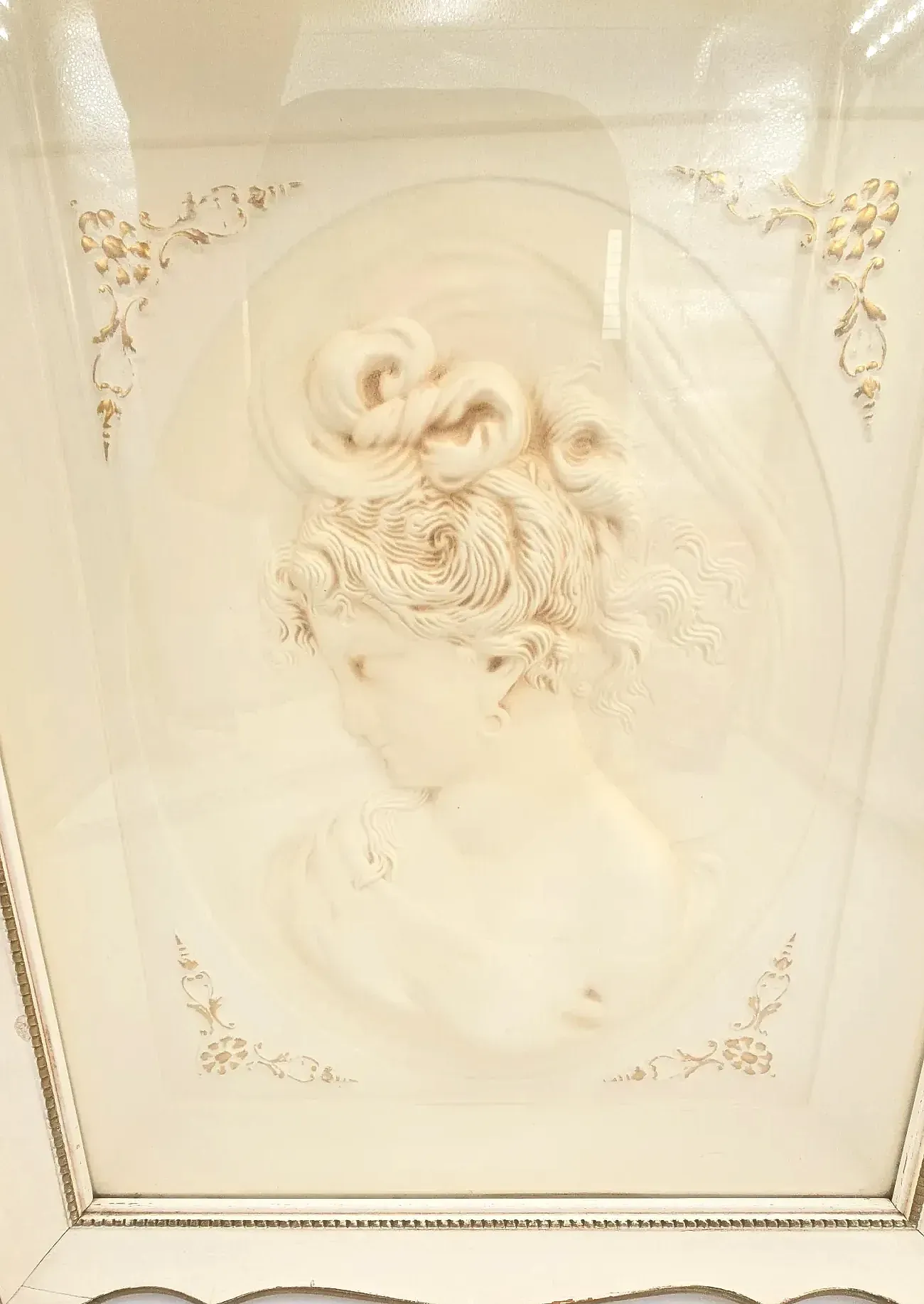 Vtg Turner Wall Accessory West Wind Lady Cameo Portrait 3D Relief Shadowbox Framed — detail