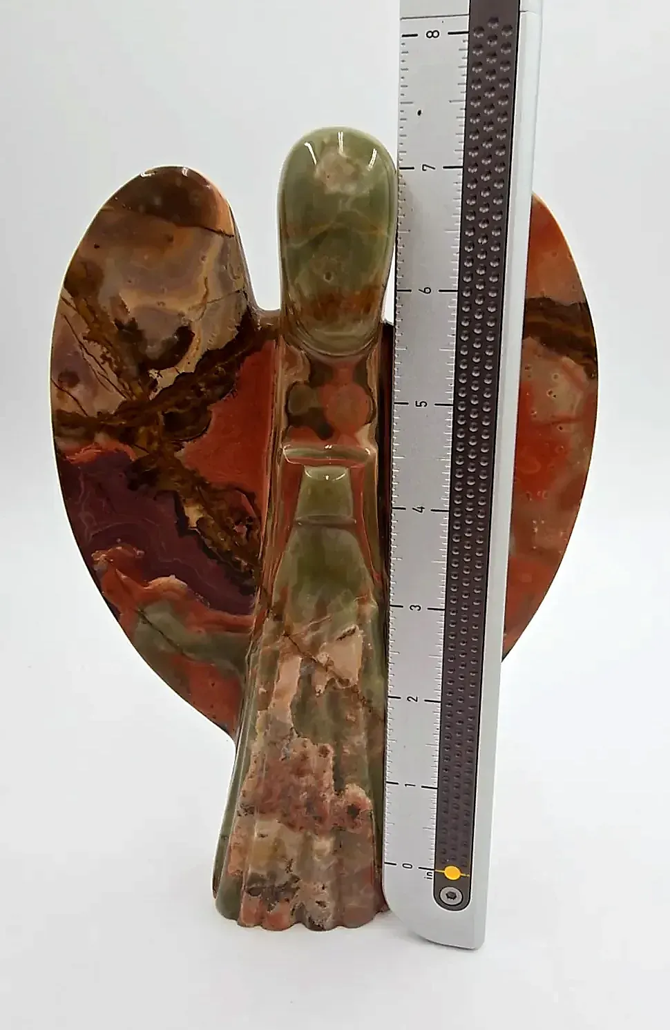Vintage Hand Carved Multi Onyx Guardian Angel Stone Sculpture Large — underside