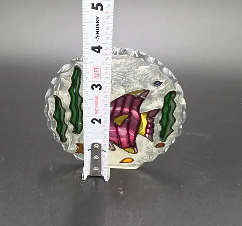 Vintage Tropical Fish Art Glass Tea Light Candle Holder Frosted Stained Glass Style