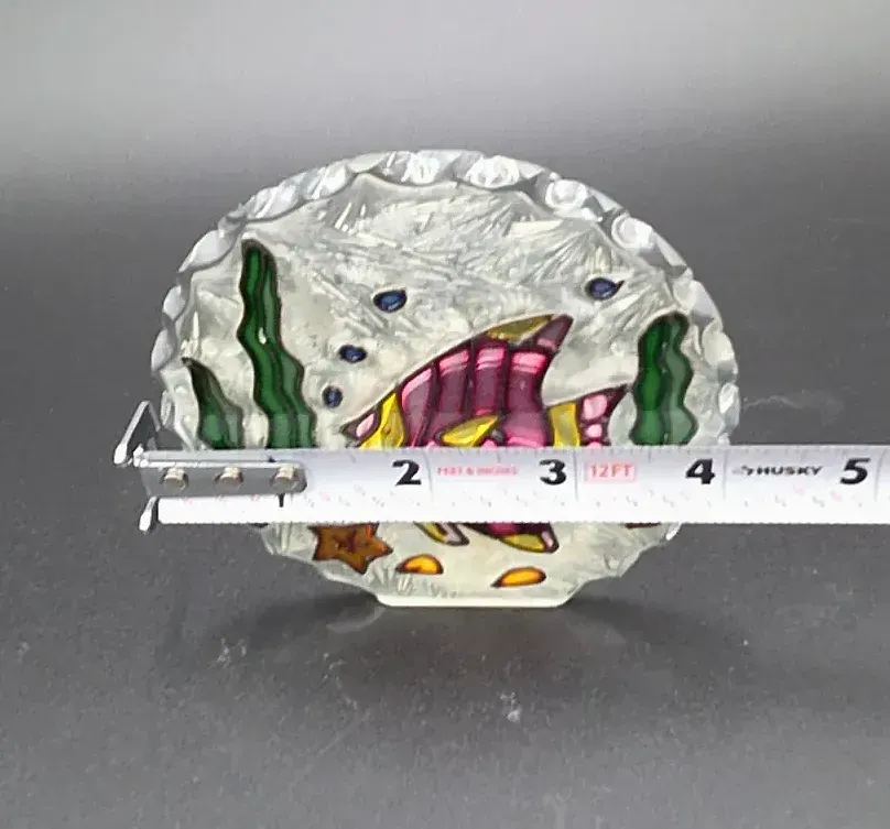 Vintage Tropical Fish Art Glass Tea Light Candle Holder Frosted Stained Glass Style