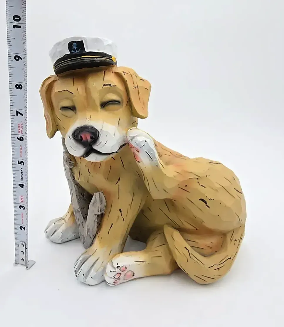 Golden Retriever Sailor Captain Dog Resin Figurine Nautical Beach Decor