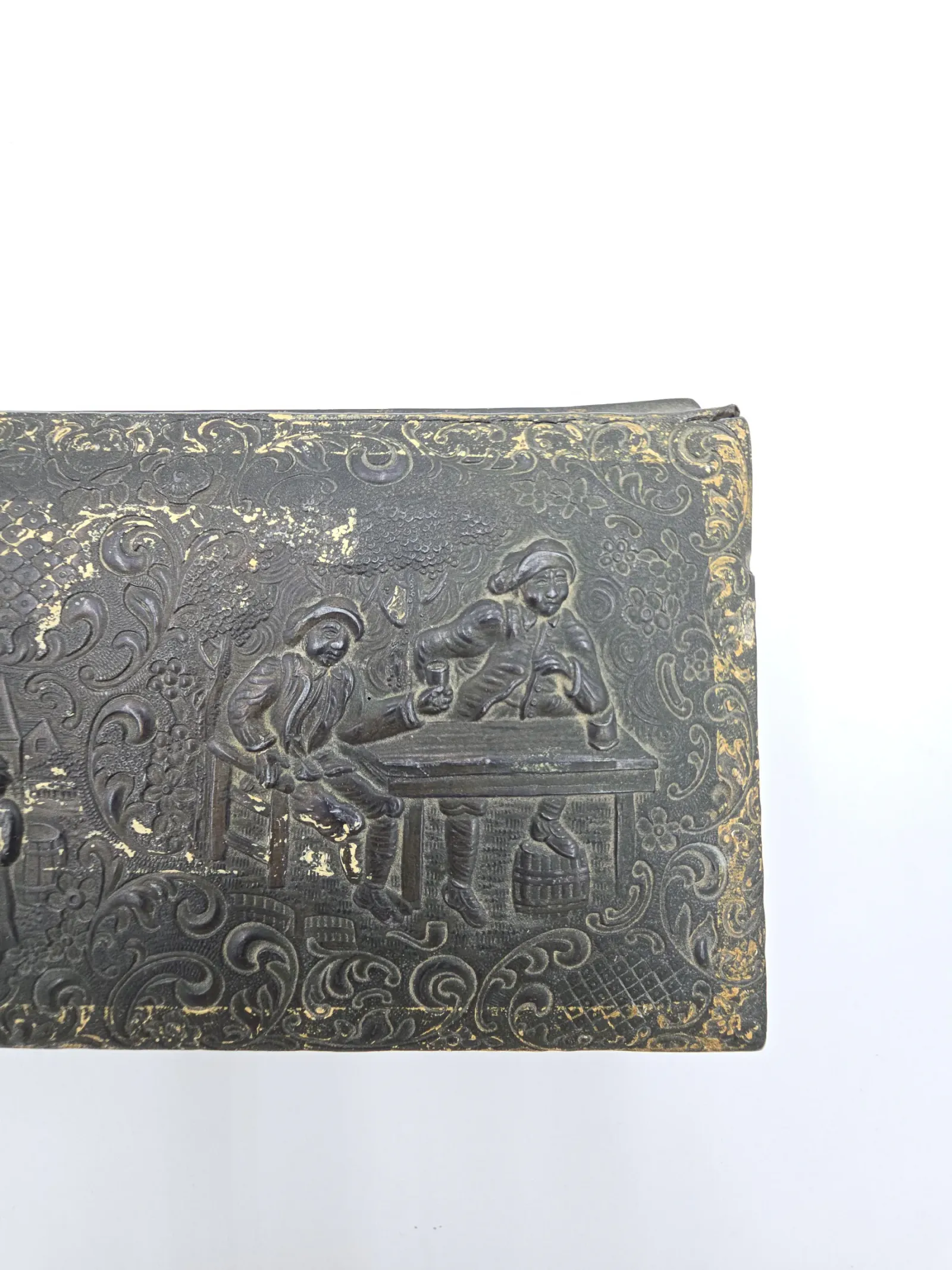 Vintage Occupied Japan Metal Trinket Box Wood Lined Footed Dutch Windmill Scene — detail