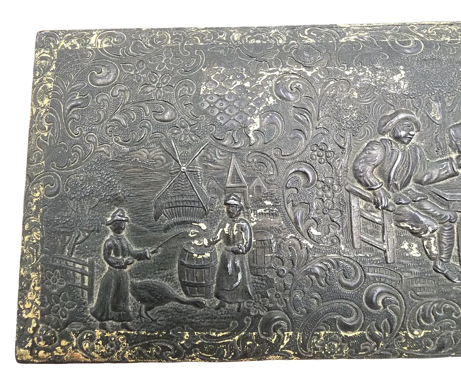Vintage Occupied Japan Metal Trinket Box Wood Lined Footed Dutch Windmill Scene — maker's mark