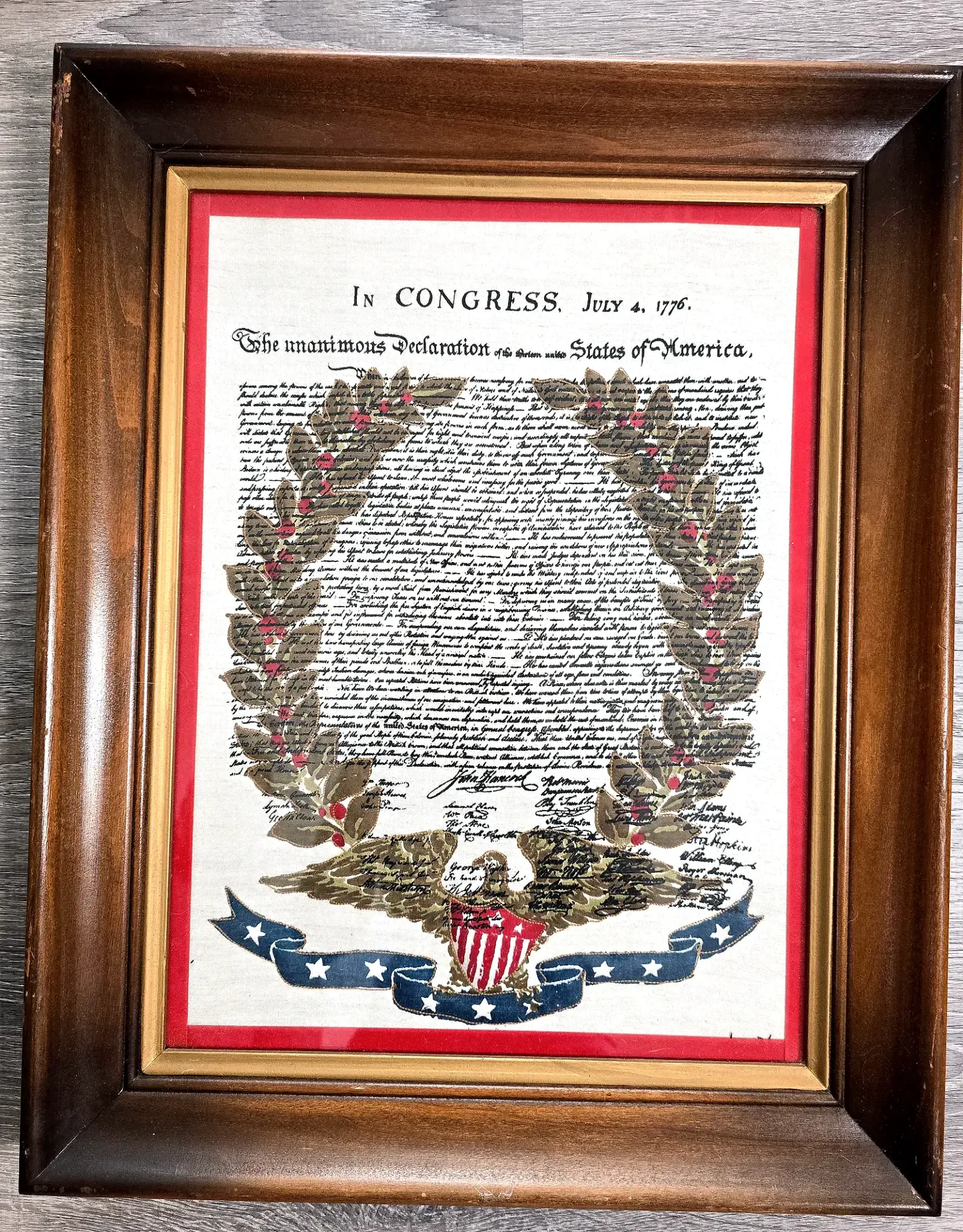 Vintage Bicentennial 3D Applique Embroidered Declaration of Independence Art