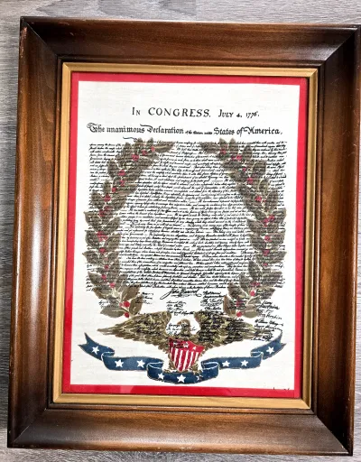 Vintage Bicentennial 3D Applique Embroidered Declaration of Independence Art