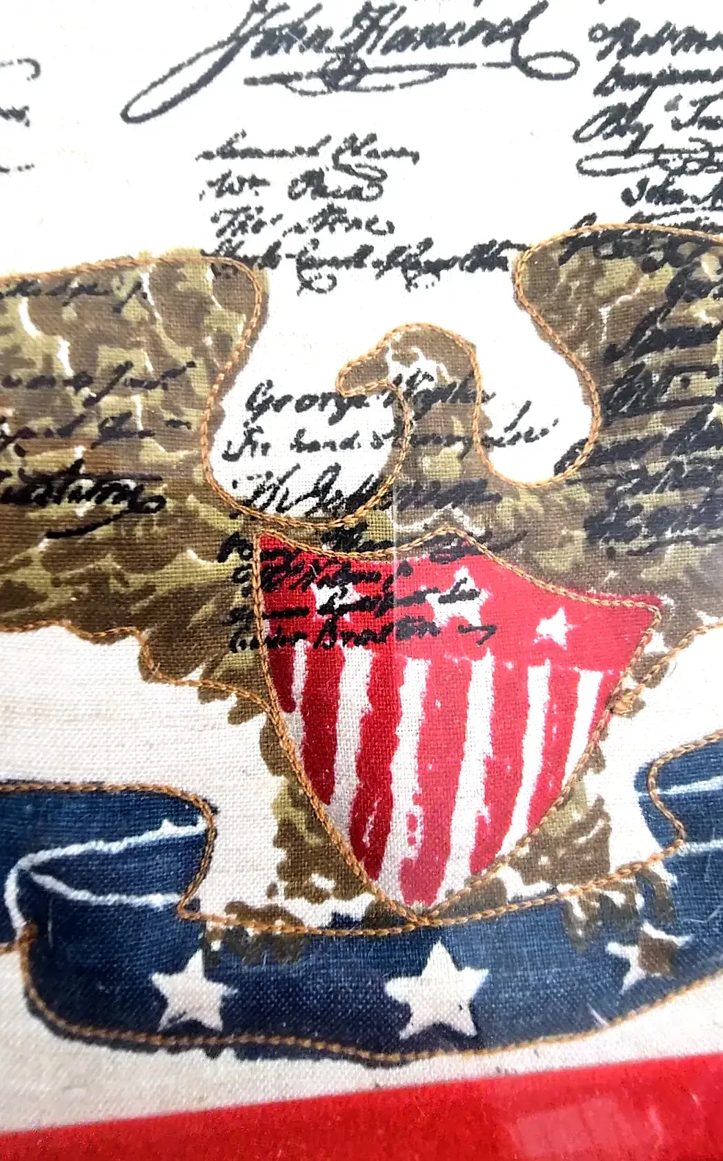 Vintage Bicentennial 3D Applique Embroidered Declaration of Independence Art — underside