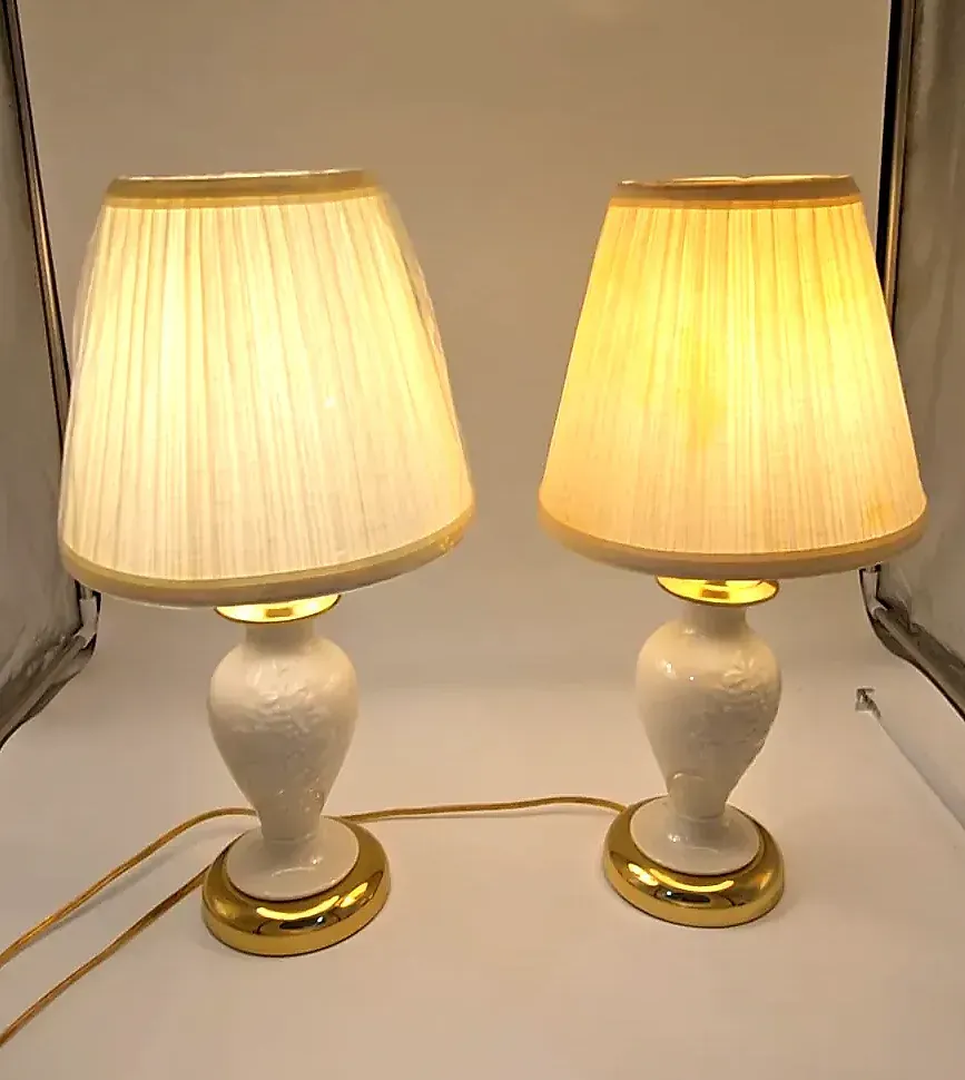 Vintage Lenox Fruits of Life Porcelain Brass Table Lamps Pair  Works — side view
