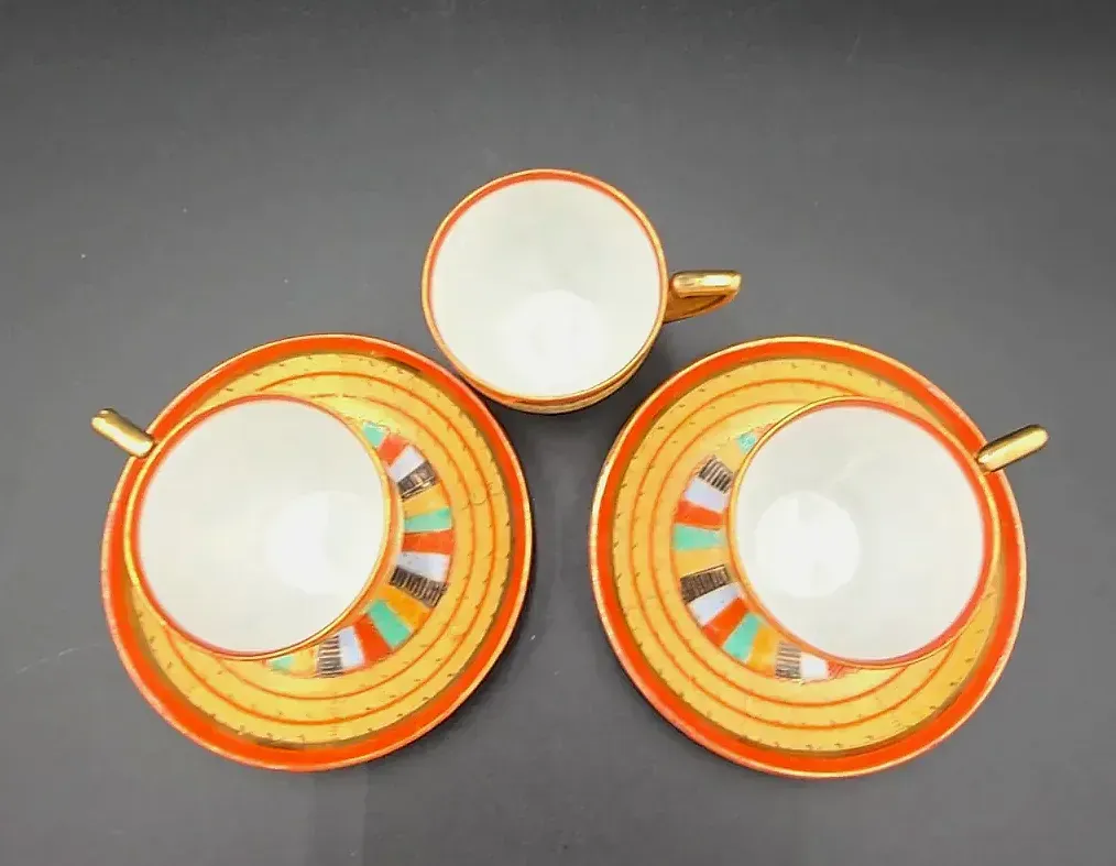 Vintage Chikaramachi Japan Thousand Faces Porcelain Demitasse Cup Saucer Set Lot of 5 Pieces