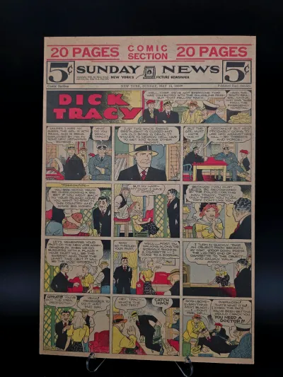 Vintage Original 1938 Dick Tracy Sunday News Comic Section Front Page – May 15, 1938 Mounted Display