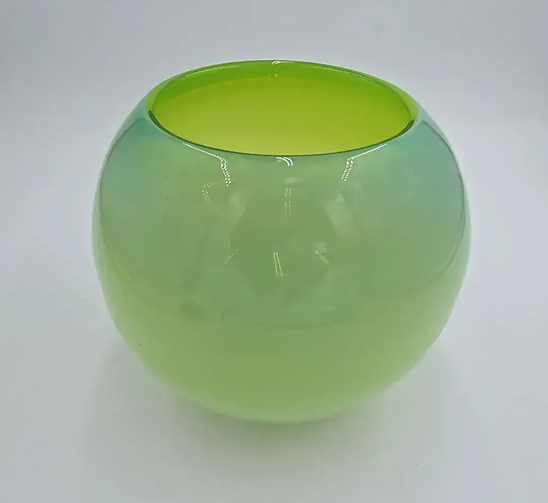 Large Heavy Two-Tone Green Art Glass Orb Bowl Vase Modern Decor