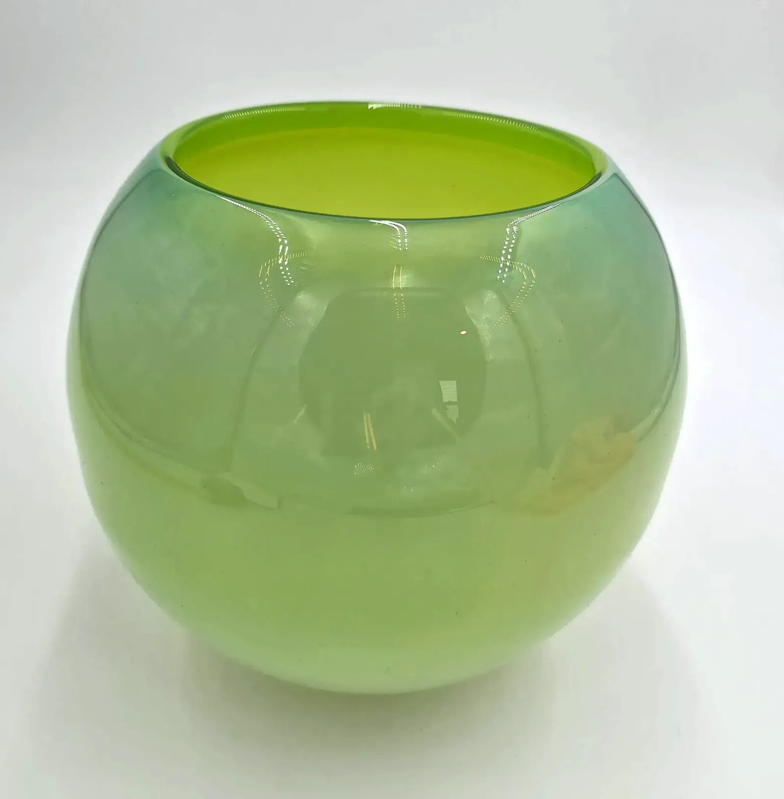 Large Heavy Two-Tone Green Art Glass Orb Bowl Vase Modern Decor — side view