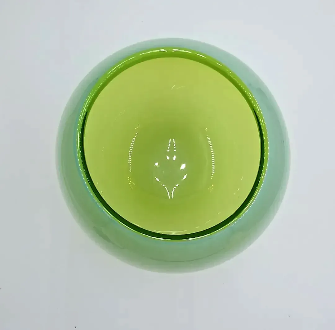 Large Heavy Two-Tone Green Art Glass Orb Bowl Vase Modern Decor — detail