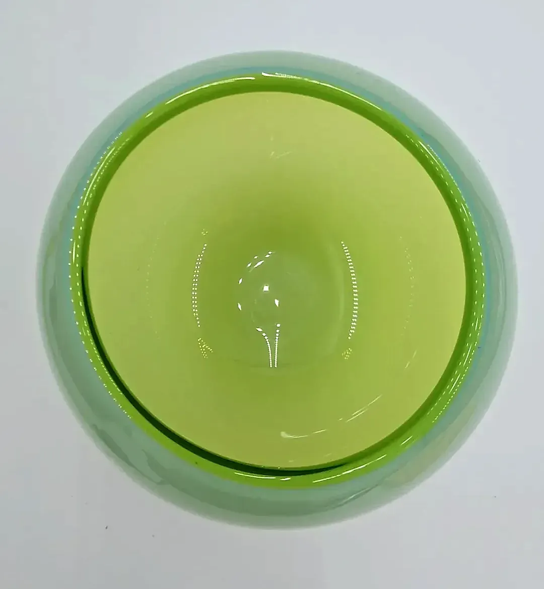 Large Heavy Two-Tone Green Art Glass Orb Bowl Vase Modern Decor — underside