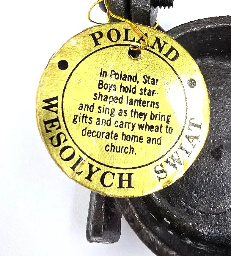Vintage Polish Christmas Cast Iron Stained Glass Star Boy Candle Holders Pair — maker's mark