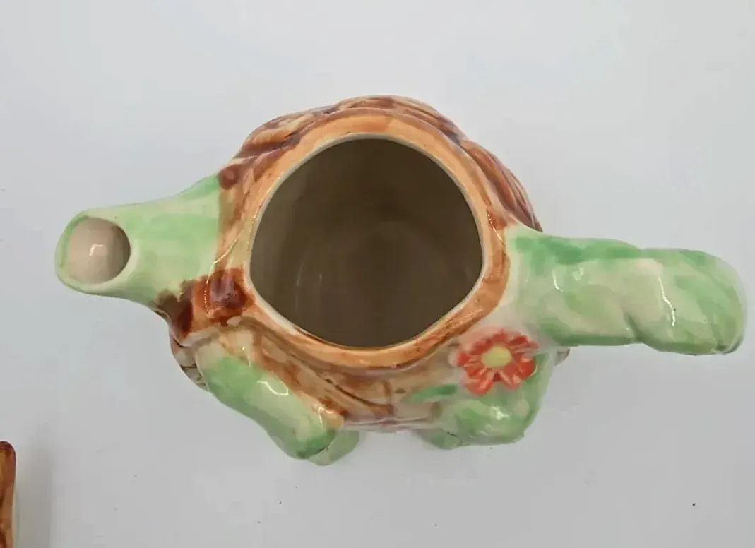 Vintage Figural Turtle Teapot Ceramic Tortoise Hand Painted Whimsical — underside