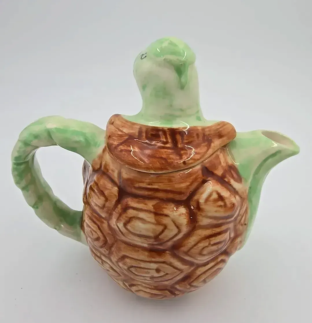 Vintage Figural Turtle Teapot Ceramic Tortoise Hand Painted Whimsical — maker's mark