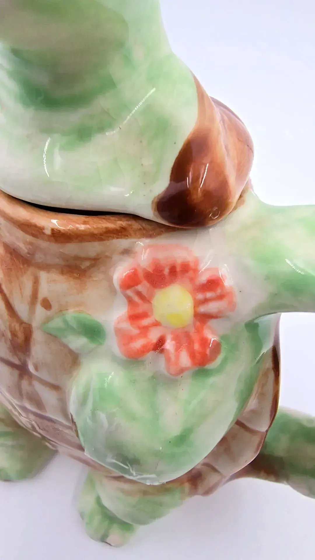Vintage Figural Turtle Teapot Ceramic Tortoise Hand Painted Whimsical — detail
