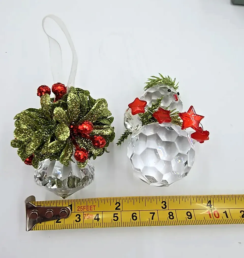 2 Ganz Kissing Krystals Ornaments Mistletoe Jewel & Snowman Star Garland Boxed — detail