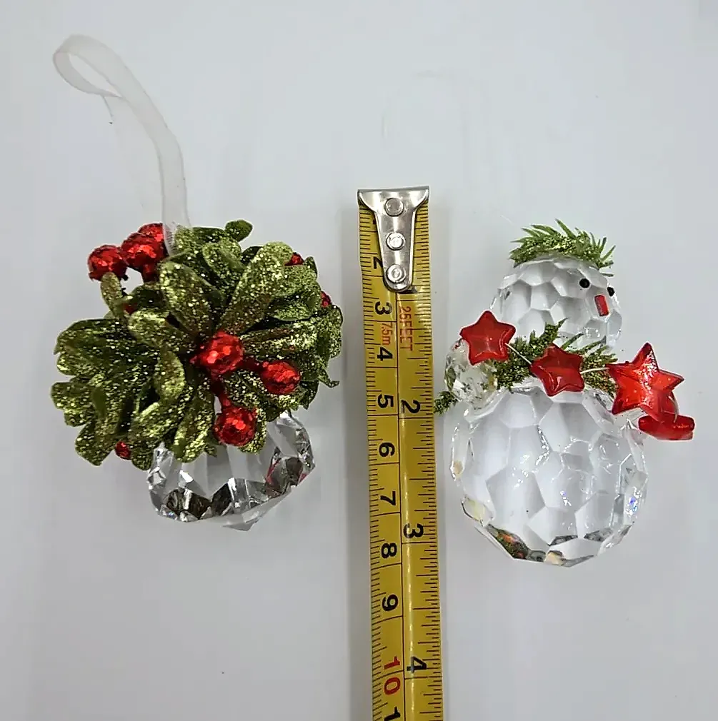 2 Ganz Kissing Krystals Ornaments Mistletoe Jewel & Snowman Star Garland Boxed — maker's mark