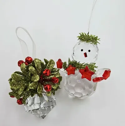 2 Ganz Kissing Krystals Ornaments Mistletoe Jewel & Snowman Star Garland Boxed