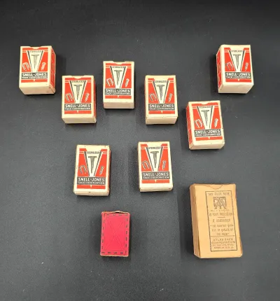 Vintage Upholstery Tack Nail Box Lot Snell-Jones Atlas Advertising Hardware