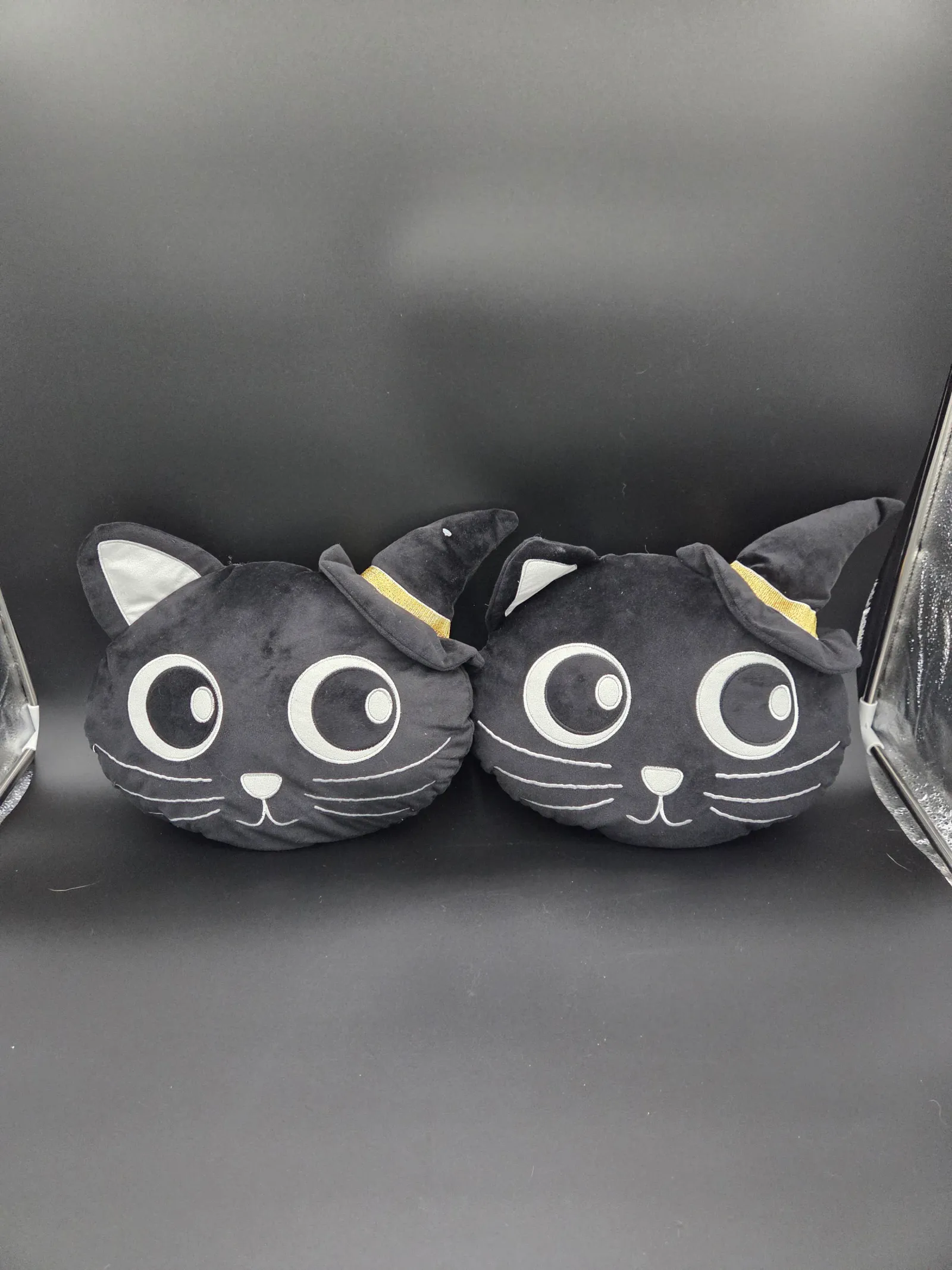 Set of 2 Halloween Black Cat Plush Throw Pillows 🎃