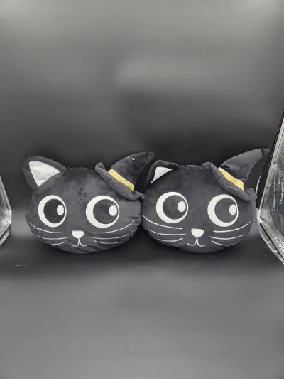 Set of 2 Halloween Black Cat Plush Throw Pillows 🎃