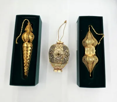 Lot of 3 Vintage Baldwin Brass 24KT Gold Ornaments Russian Spire Icicle Lantern