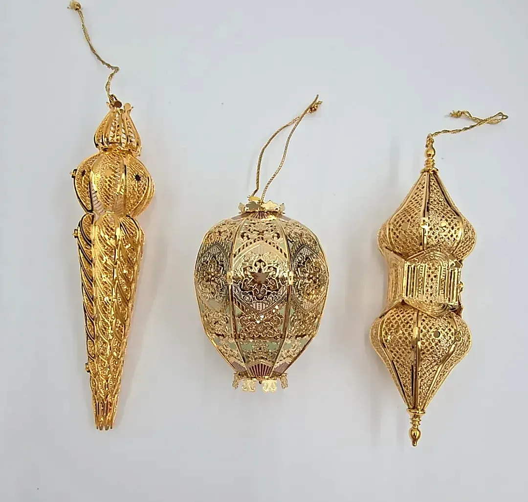 Lot of 3 Vintage Baldwin Brass 24KT Gold Ornaments Russian Spire Icicle Lantern — side view