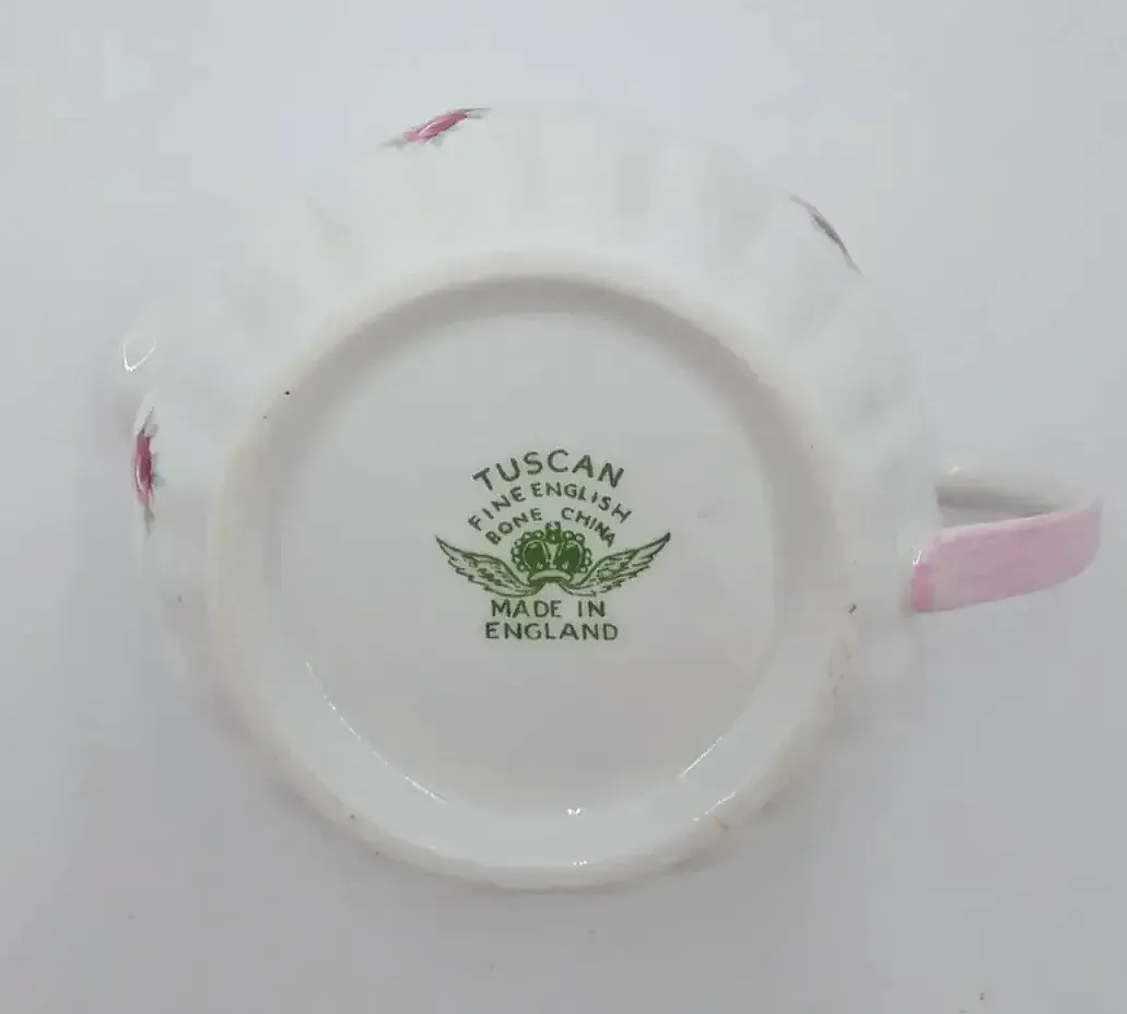 Vintage Tuscan Fine English Bone China Creamer & Sugar Bowl Pink Rosebuds Made in England