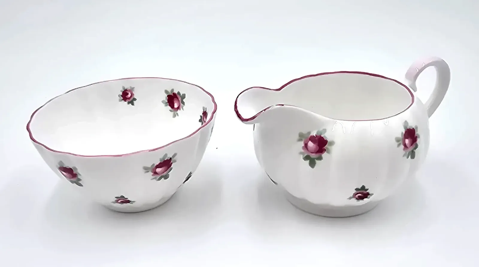 Vintage Tuscan Fine English Bone China Creamer & Sugar Bowl Pink Rosebuds Made in England