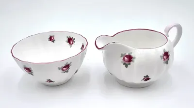 Vintage Tuscan Fine English Bone China Creamer & Sugar Bowl Pink Rosebuds Made in England