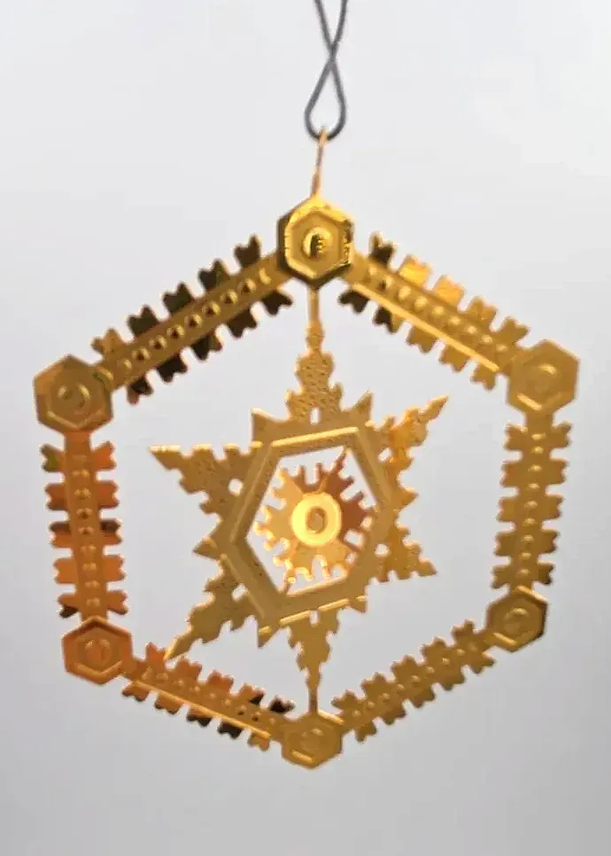 Lot of 2 MMA Christopher Dresser 3D Snowflake Ornaments Gold Plated Met Box — underside