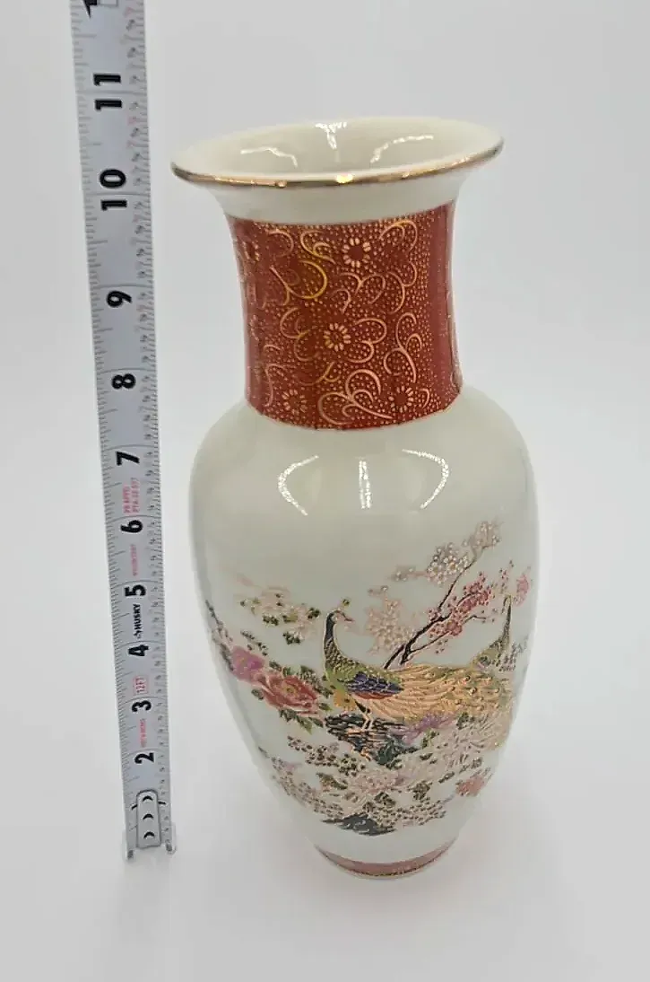 Vintage Japanese Satsuma Style Porcelain Vase Peacock
