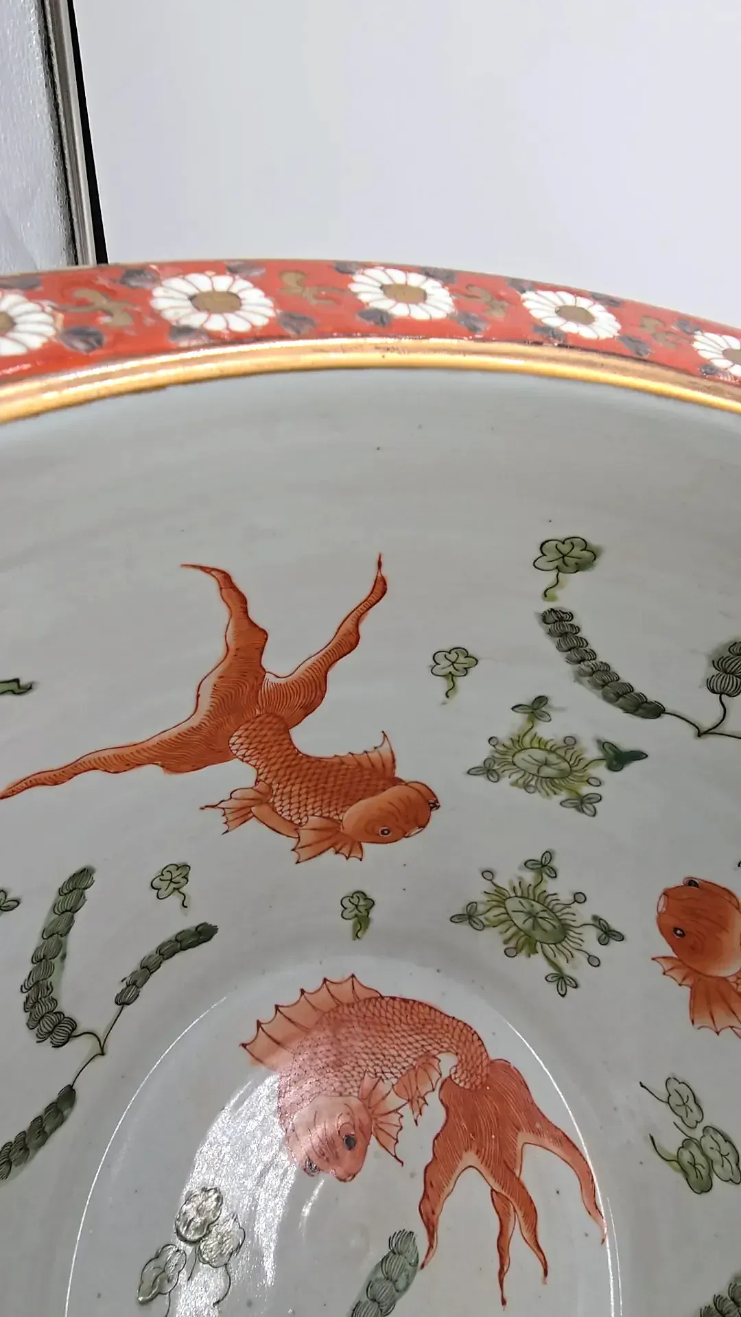 Vintage Macau Famille Noire Porcelain Koi Fish Bowl Planter Jardiniere — maker's mark