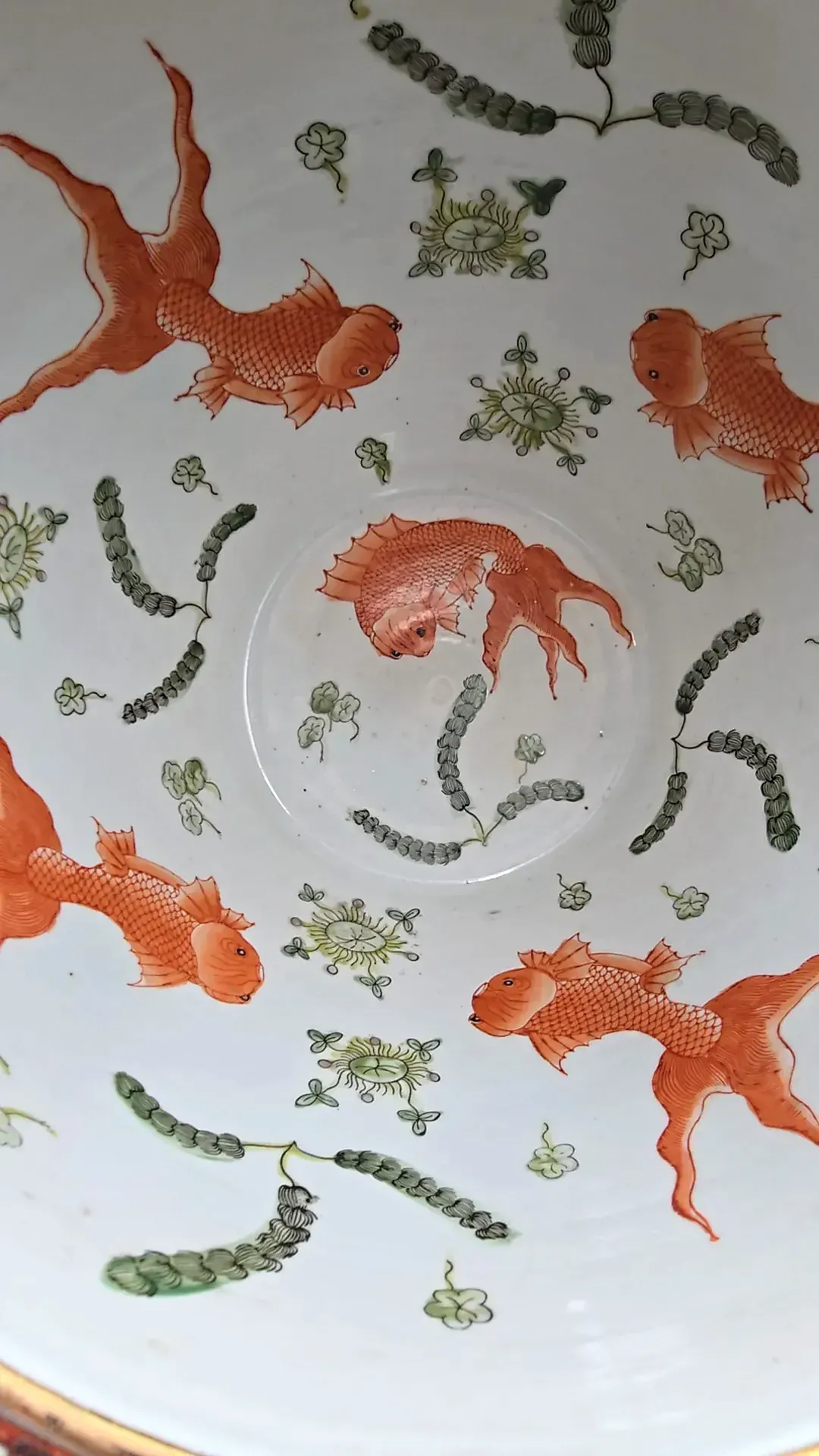 Vintage Macau Famille Noire Porcelain Koi Fish Bowl Planter Jardiniere — underside
