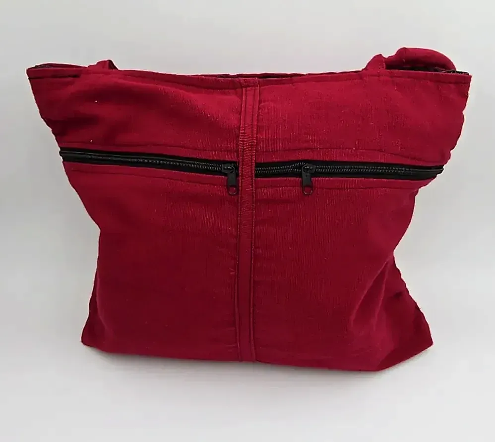 Mexican Embroidered Tote Bag Bird Floral Maroon Burgundy Canvas Purse Large — detail