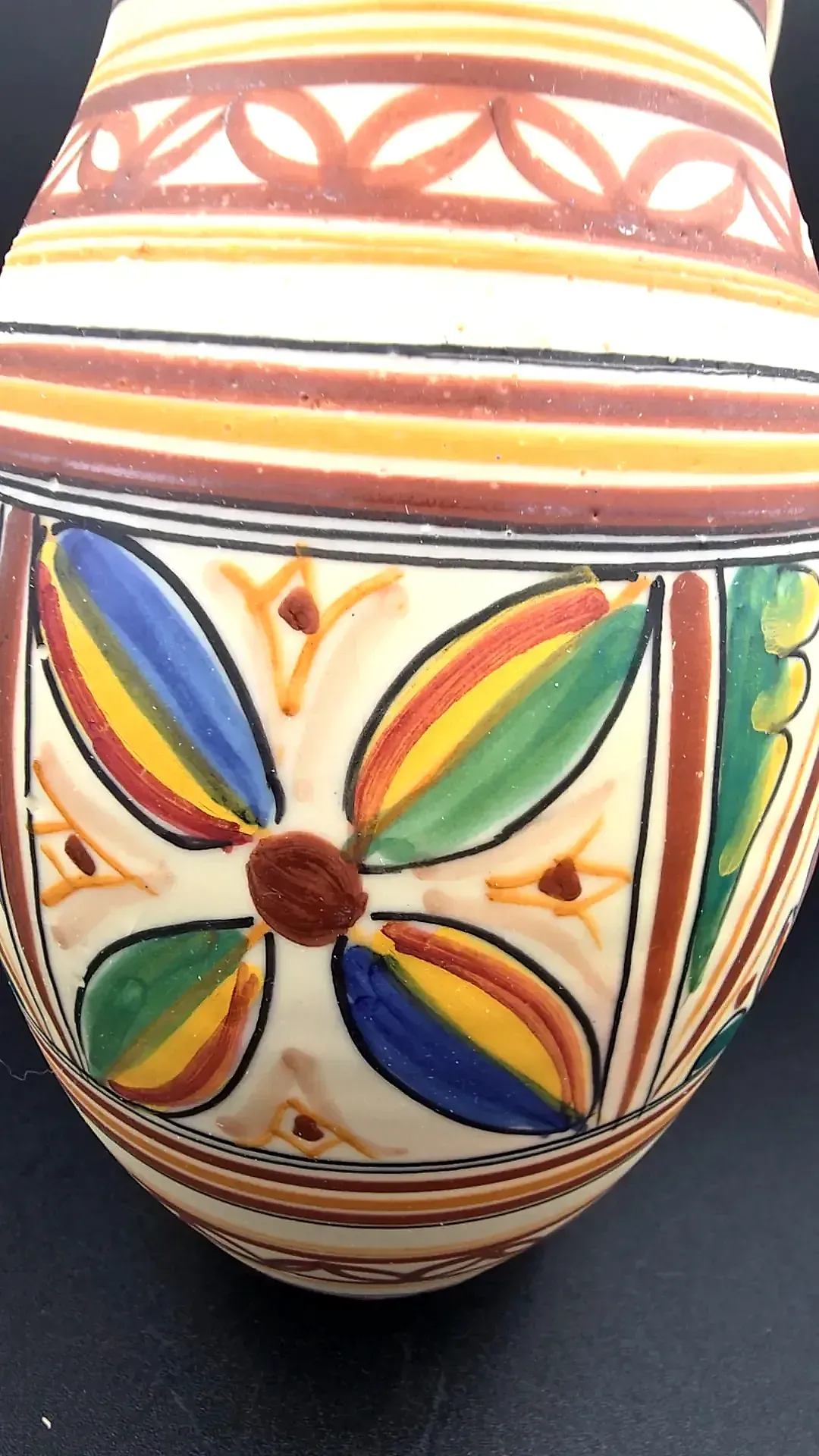 Vintage Pottery Pitcher Hand Painted Floral Jug — detail
