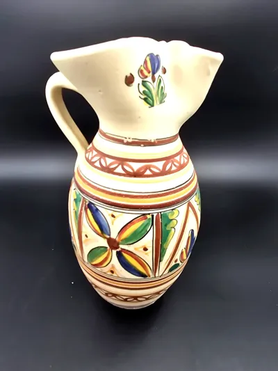 Vintage Pottery Pitcher Hand Painted Floral Jug