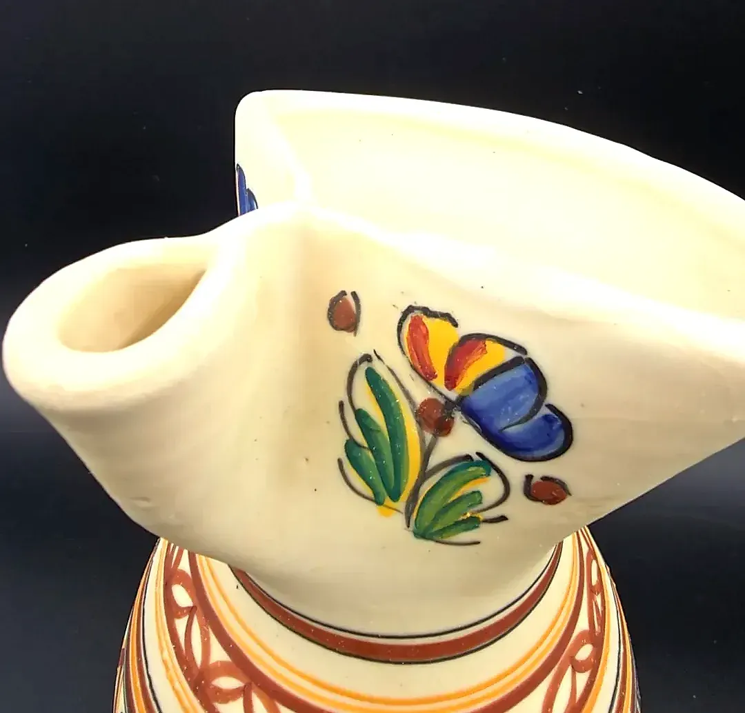 Vintage Pottery Pitcher Hand Painted Floral Jug — maker's mark
