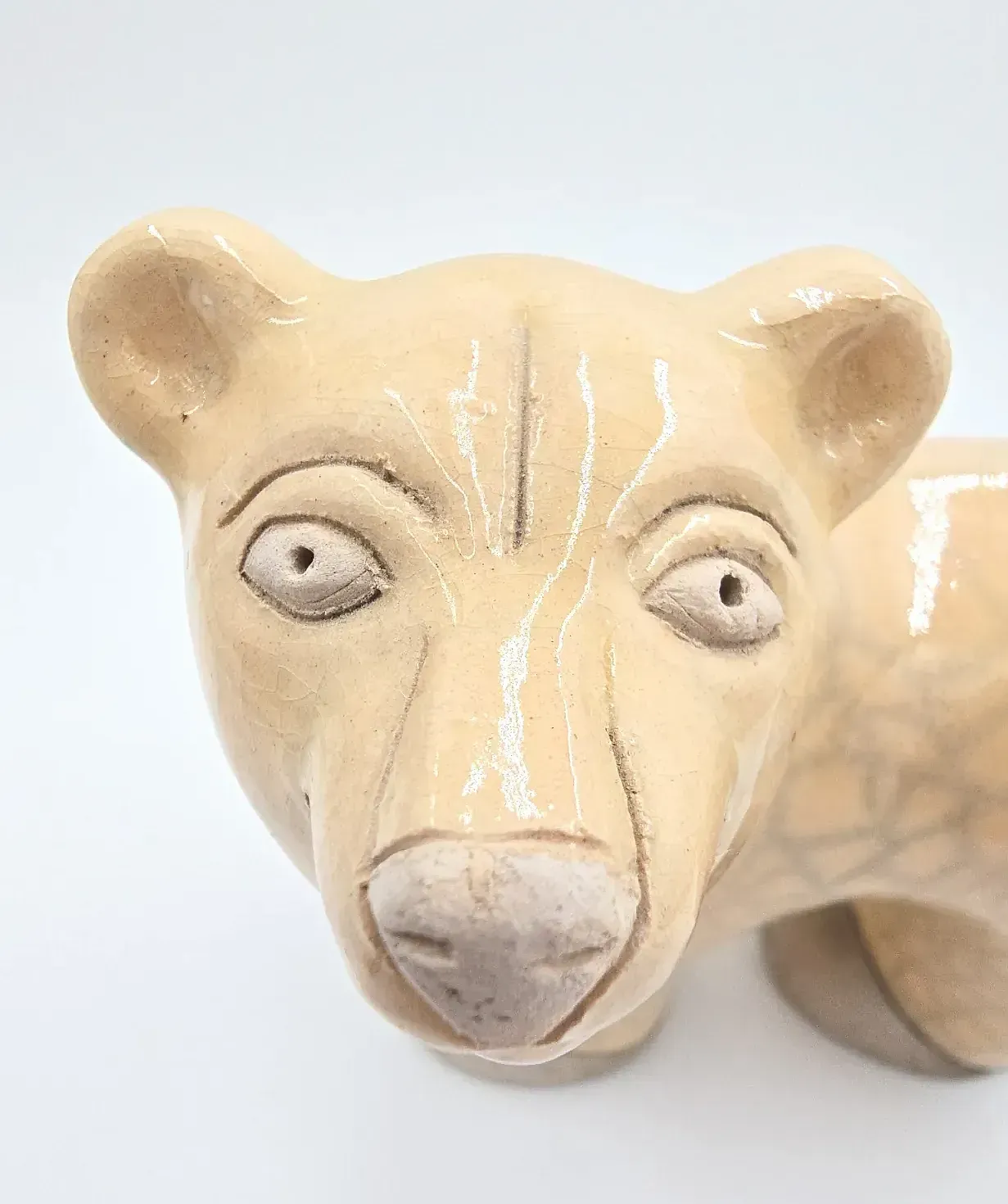 Vintage South Africa Raku Art Pottery Polar Bear Crackle Figurine Signed — side view