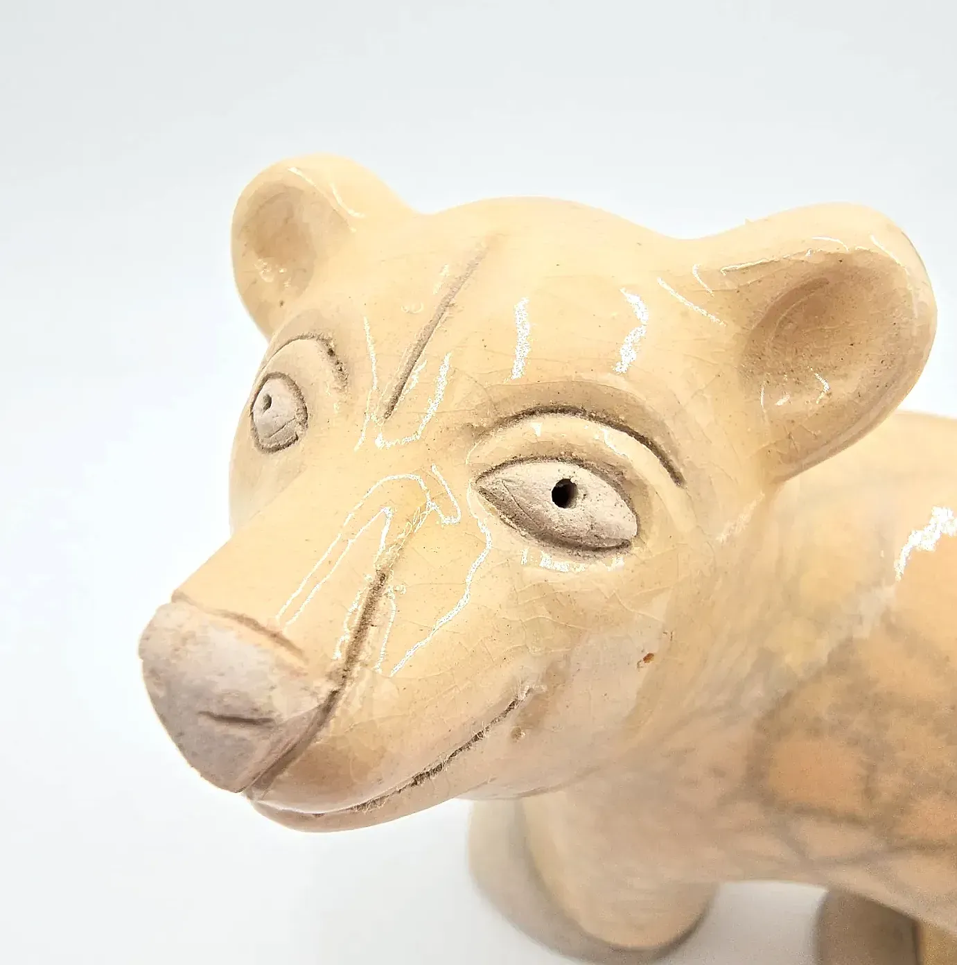 Vintage South Africa Raku Art Pottery Polar Bear Crackle Figurine Signed — detail