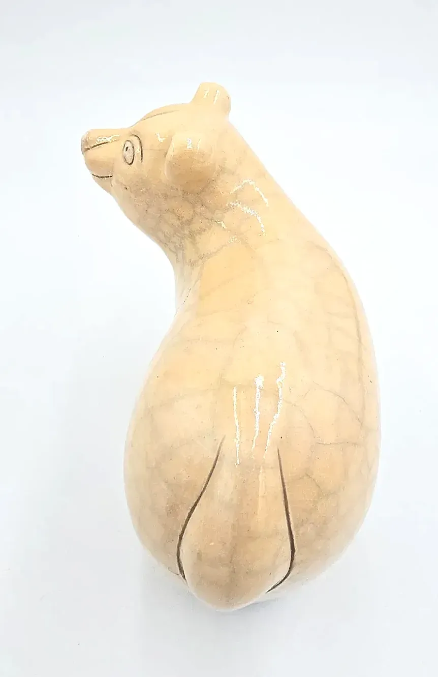 Vintage South Africa Raku Art Pottery Polar Bear Crackle Figurine Signed — maker's mark