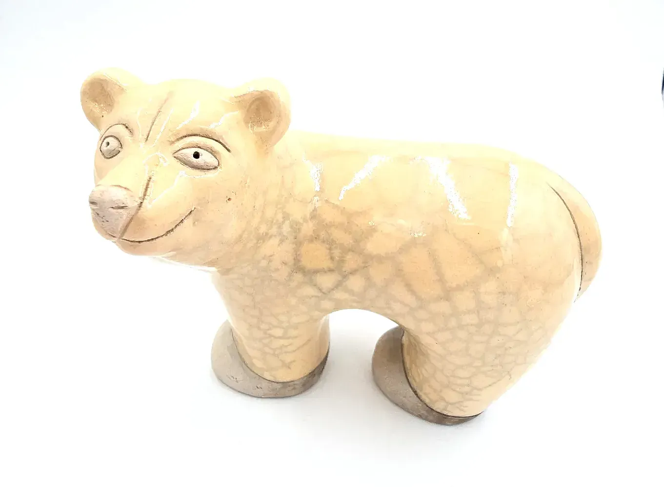 Vintage South Africa Raku Art Pottery Polar Bear Crackle Figurine Signed